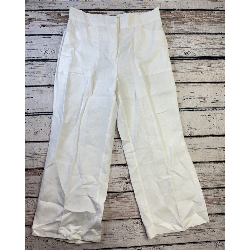 Chico's White Linen Wide-Leg Cropped Pants Womens Size 0.5 XS Coastal Beachy